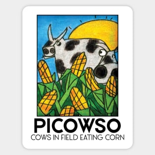 Cows in Field Eating Corn Sticker